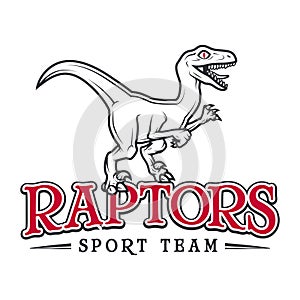 Vintage Jurassic raptor Logo. Dino sport mascot insignia badge design. College Team t-shirt illustration concept