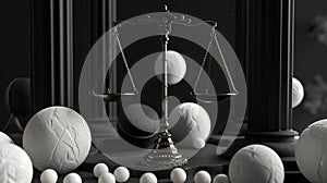 Vintage justice scale with babbles and columns 3d rendering image, ai generated
