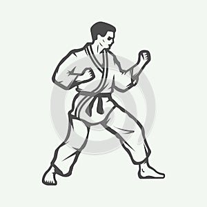 Vintage karate or martial arts logo, emblem, badge, label