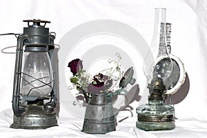 Vintage kerosene lamp antique white background