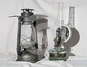 Vintage kerosene lamp antique white background