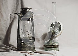 Vintage kerosene lamp antique white background