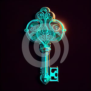 A vintage key hologram that captures the essence of a bygone era with its intricate details and timeless design, generative ai