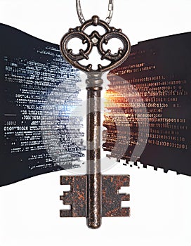 Vintage Key Unlocking Modern Digital Code