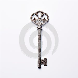 Vintage Key On White Background: High Quality Liquid Metal Gothic Influence