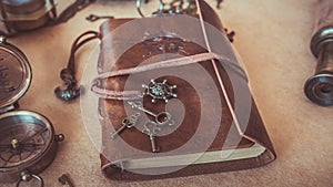 Vintage Keys On Brown Leather Note Book Photos