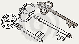 Vintage Keys and Lock, Security and Access Elements, vector design Generative AI