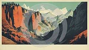 Vintage Kings Canyon National Park Postcard: 1970s Screen Printed Color Blocking