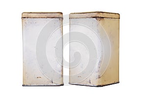 Vintage kitchen food storage containers isolated on white background