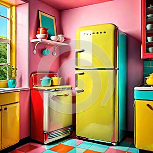 Vintage kitchen refrigerator pop art brilliant color