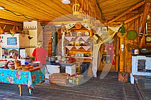 The vintage kitchen of the restaurant, Mountain Valley Peppers, on July 24 in Yablunytsya, Ukraine