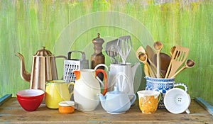 Vintage kitchen utensils and tableware