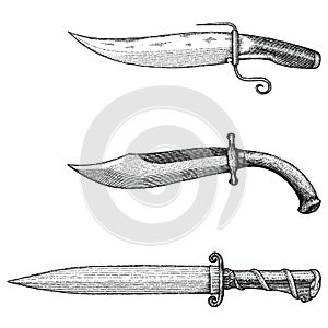 Vintage knife hand drawing engraving illustration