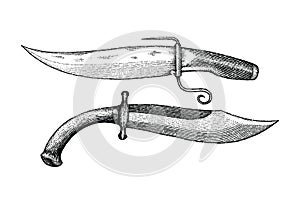 Vintage knife hand drawing engraving illustration