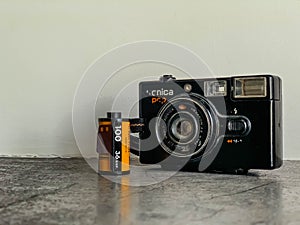 Vintage Konica pop photography camera.