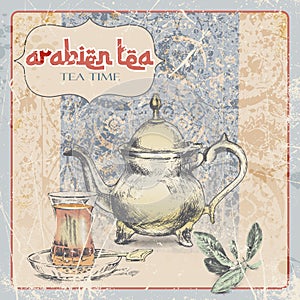 vintage label of Arabic tea. illustration