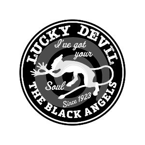 Vintage label Demon logo template. Vector illustration photo