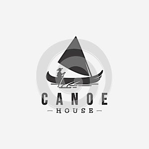 Vintage label logo of canoe and sailing vector illustration