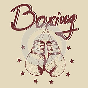 Vintage label with old boxing gloves