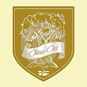 Vintage label with olive tree
