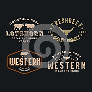 Vintage label with silhouette of Shoe Horse for Country/Western/Cowboy Ranch logo design inspiration. Texas Wild West Theme. Logot