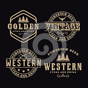 Vintage label with silhouette of Shoe Horse for Country/Western/Cowboy Ranch logo design inspiration. Texas Wild West Theme. Logot