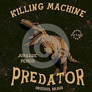 Vintage label with tyrannosaur photo