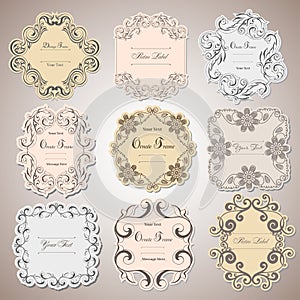 Vintage labels frames art-deco vector image. Vector damask vintage baroque scroll ornament swirl. Victorian monogram