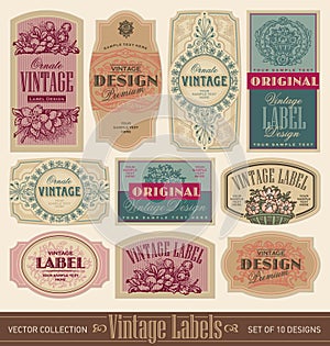 Vintage labels set of 10 vector