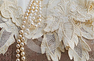 Vintage Lace handkerchief and Pearls