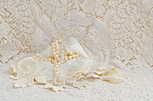 Vintage Lace handkerchief and Pearls photo