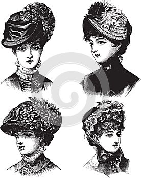 Vintage Ladies with hats vector illustration