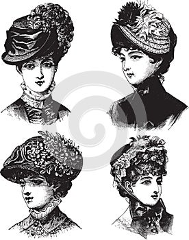 Vintage Ladies with hats vector illustration photo
