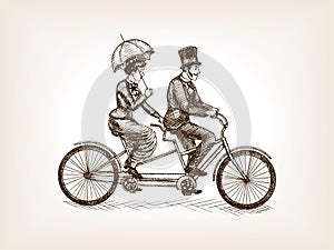 Vintage lady and gentleman bicycle sketch vector