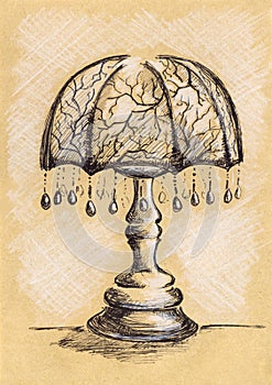 Vintage lamp with suspensions ink craft sketch
