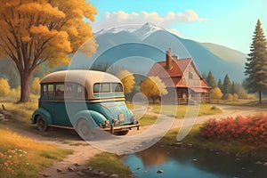 Vintage landscape digital painting image generated by Ai