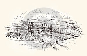 Starodávny. poľnohospodárstvo alebo pšenica skica. vektor ilustrácie 
