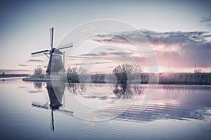 Vintage Landscape with Holland Windmills