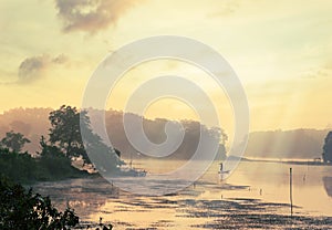 Vintage landscape nature and river background