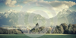 Vintage Landscape Panorama with Mountains