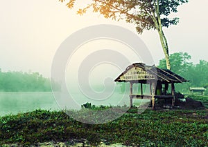 Vintage landscape and river background