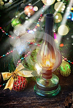 Vintage lantern with christmas wreath