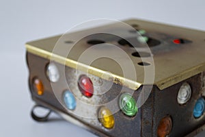 Vintage lantern with colorful 'lenses'