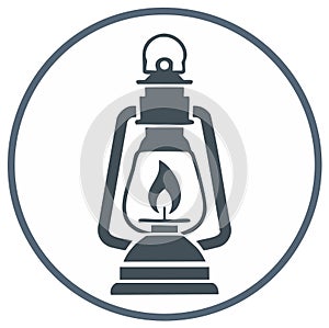 Vintage Lantern Illustration with Flame Inside a Circle