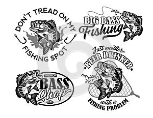 Vintage Largemouth Bass Fish Fishing Logos. Vector Illustration.