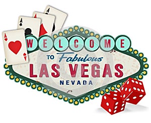 Vintage Las Vegas Sign Logo with Dice and Playing Cards