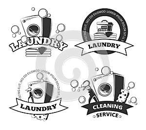 Vintage laundry service dry clean vector labels, emblems, logos, badges set