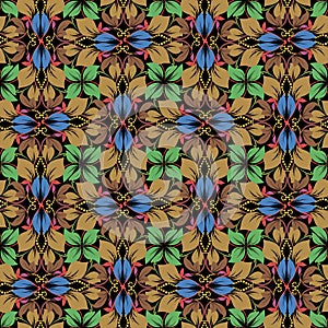 Vintage leafy autumn vector seamless pattern. Abstract ornamenta