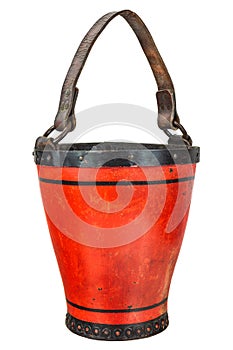 Vintage leather fire brigade bucket isolated on white