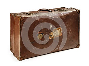 Vintage leather luggage over white background